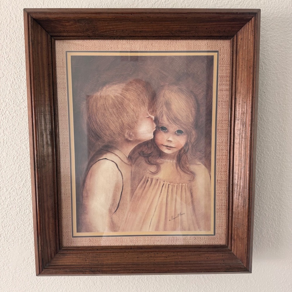 Vintage Margaret Kane The Kiss Big Eye Signed Print Art Lithograph Framed 1960's